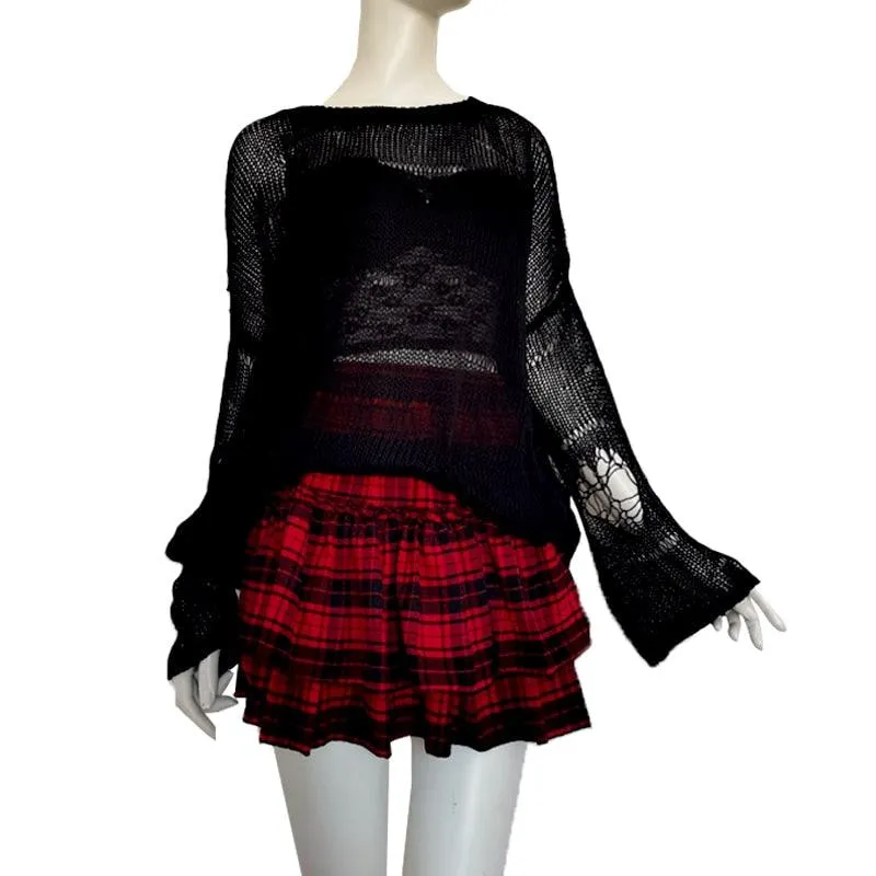 Unleash Your Dark Gothic Side with Our Ruffled Elastic Waist Striped Plaid Mini Skirt