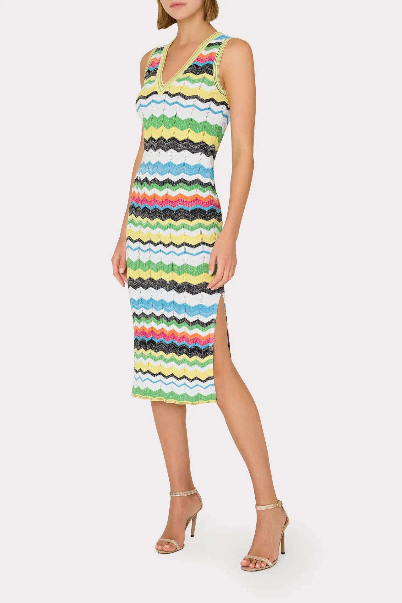 V-Neck Zig Zag Midi Dress