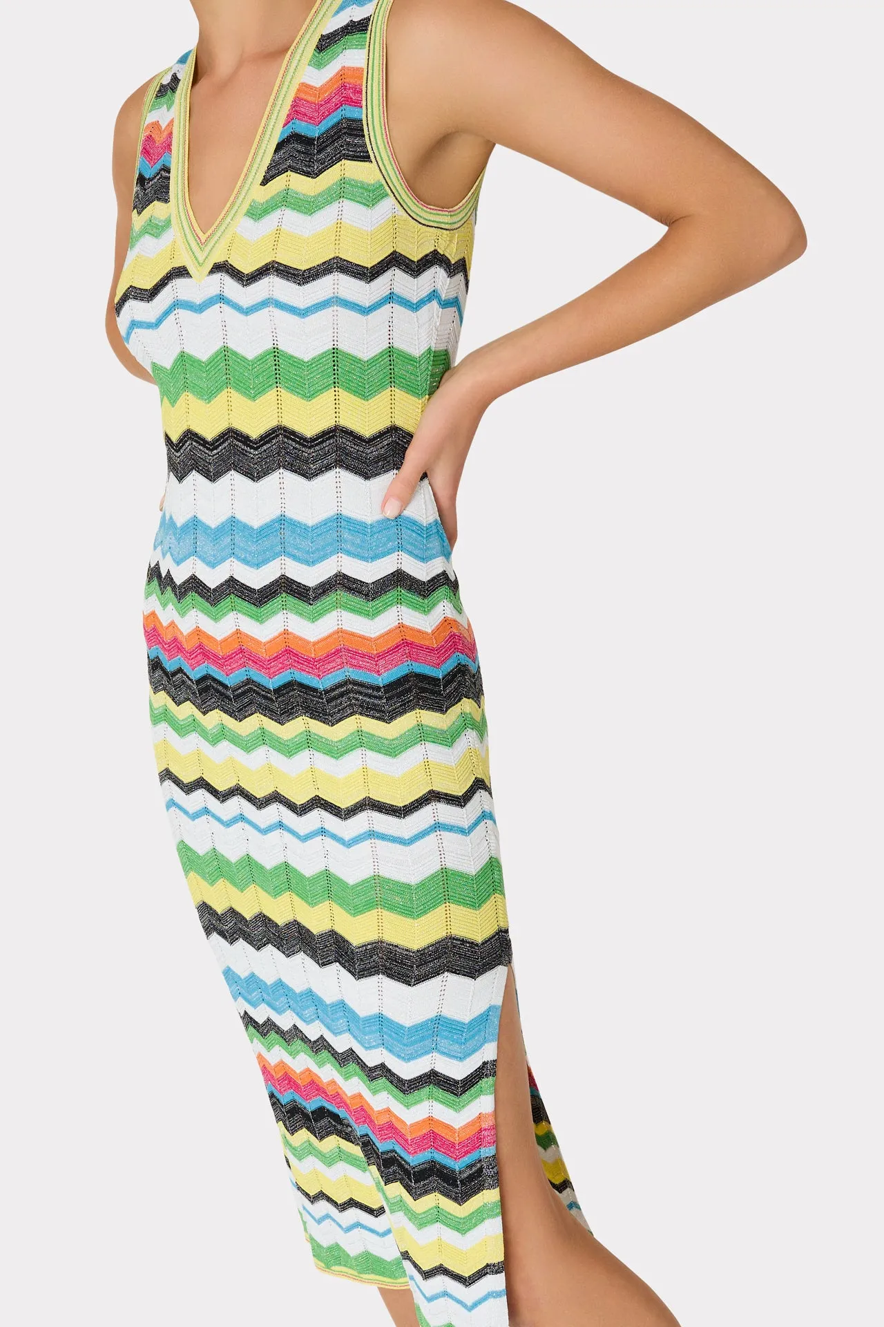 V-Neck Zig Zag Midi Dress