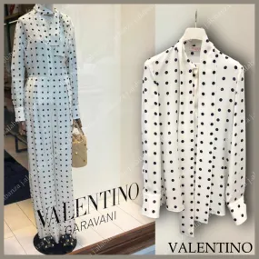 VALENTINO  |Dots Silk Long Sleeves Shirts & Blouses