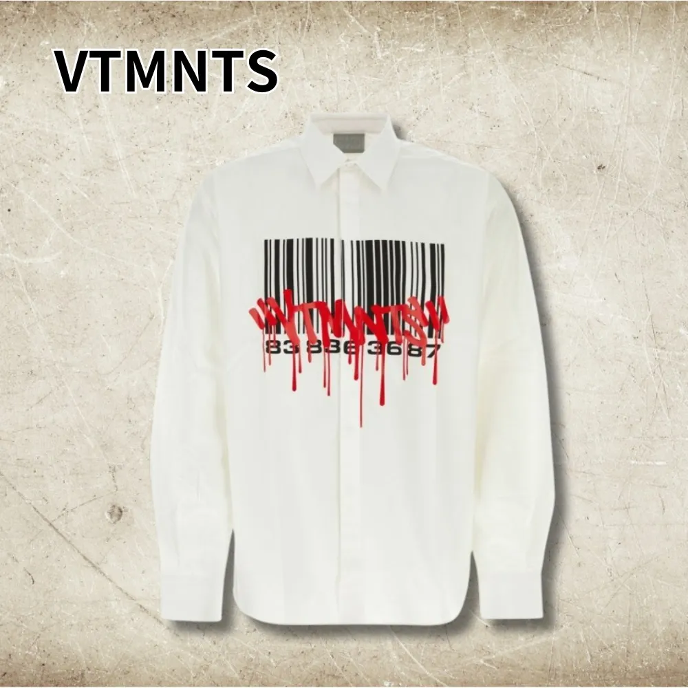 VTMNTS  |Long Sleeves Plain Cotton Logo Shirts