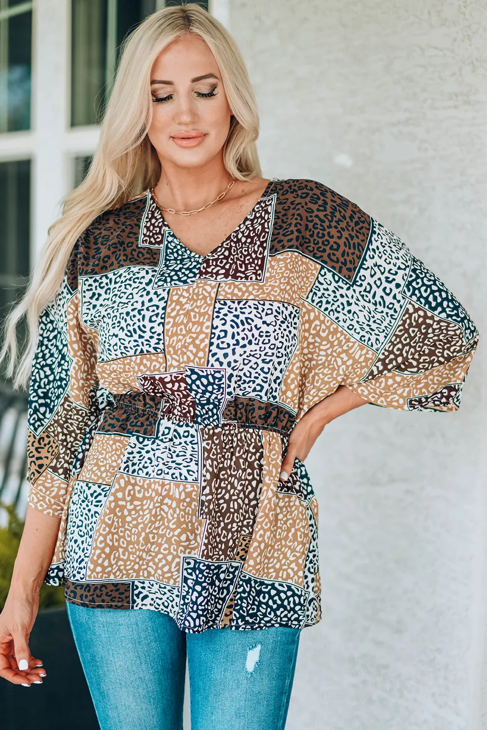 Walking Into the Wild Patchwork V-Neck Top