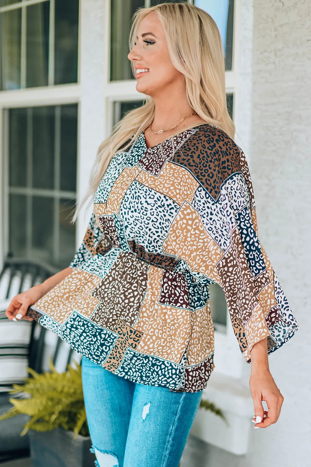 Walking Into the Wild Patchwork V-Neck Top