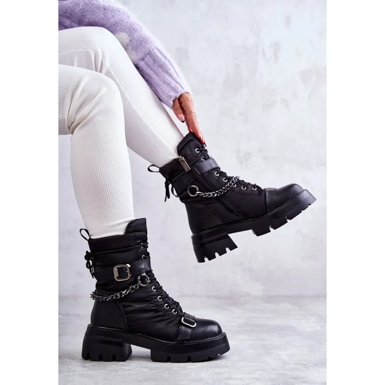 Women's Snow Boots With Chain GOE KK2N4018 Black