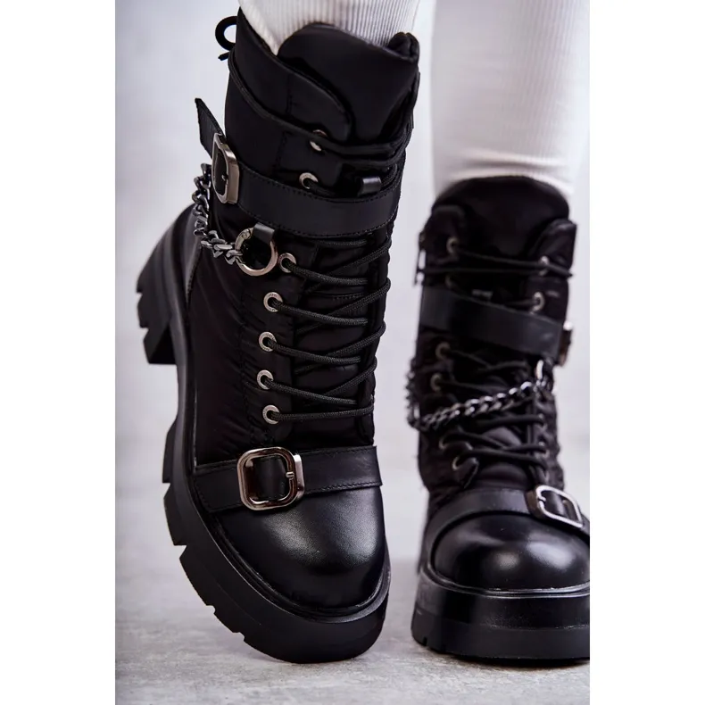 Women's Snow Boots With Chain GOE KK2N4018 Black