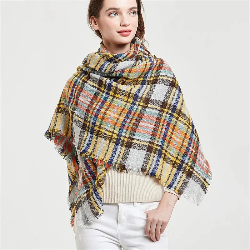 Women's Luxury Cashmere Plaid Pattern Thick Warm Winter Shawl