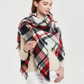 Women's Luxury Cashmere Plaid Pattern Thick Warm Winter Shawl