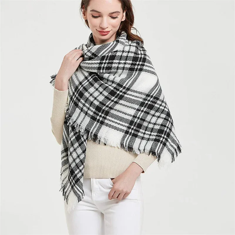 Women's Luxury Cashmere Plaid Pattern Thick Warm Winter Shawl