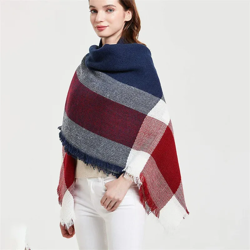 Women's Luxury Cashmere Plaid Pattern Thick Warm Winter Shawl