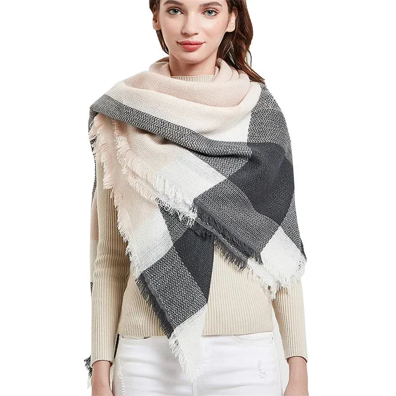 Women's Luxury Cashmere Plaid Pattern Thick Warm Winter Shawl