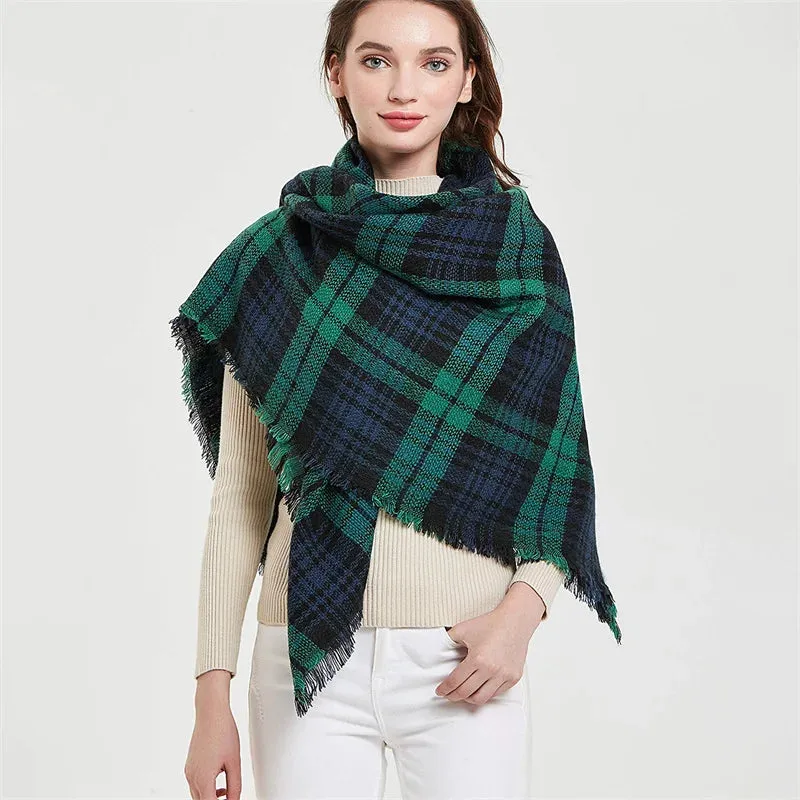 Women's Luxury Cashmere Plaid Pattern Thick Warm Winter Shawl