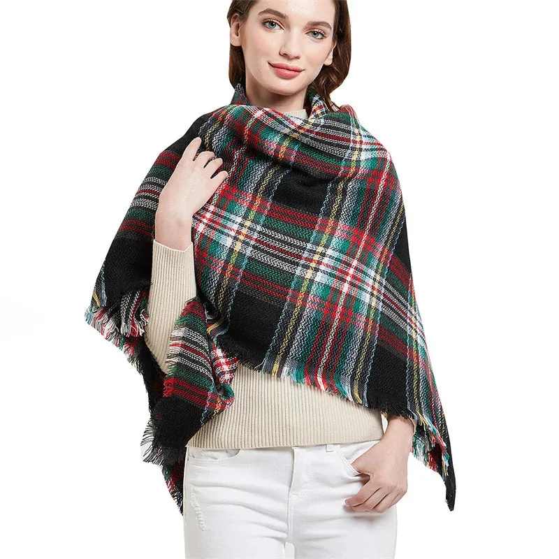 Women's Luxury Cashmere Plaid Pattern Thick Warm Winter Shawl