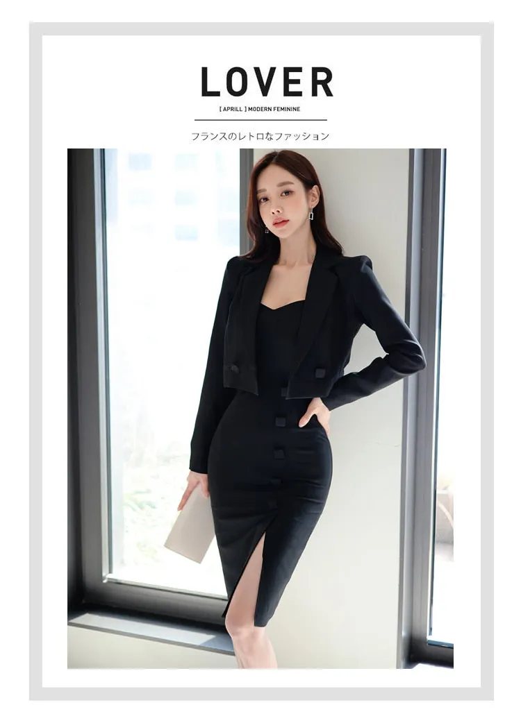 Women's Office Casual Solid Knee Length Sleeveless Two Piece Set