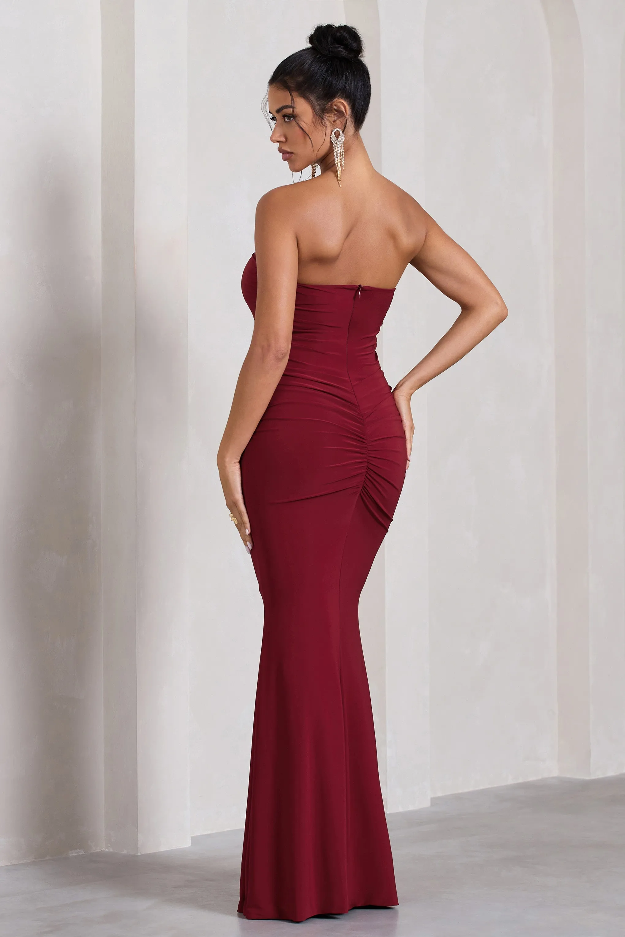 Wren | Berry Ruched Bandeau Maxi Dress