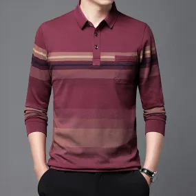 Xituodai New Arrival 2022 Autumn Men's Long Sleeve Polo Shirts High Quality Casual Striped Polos for Husband/Father Pullovers Br