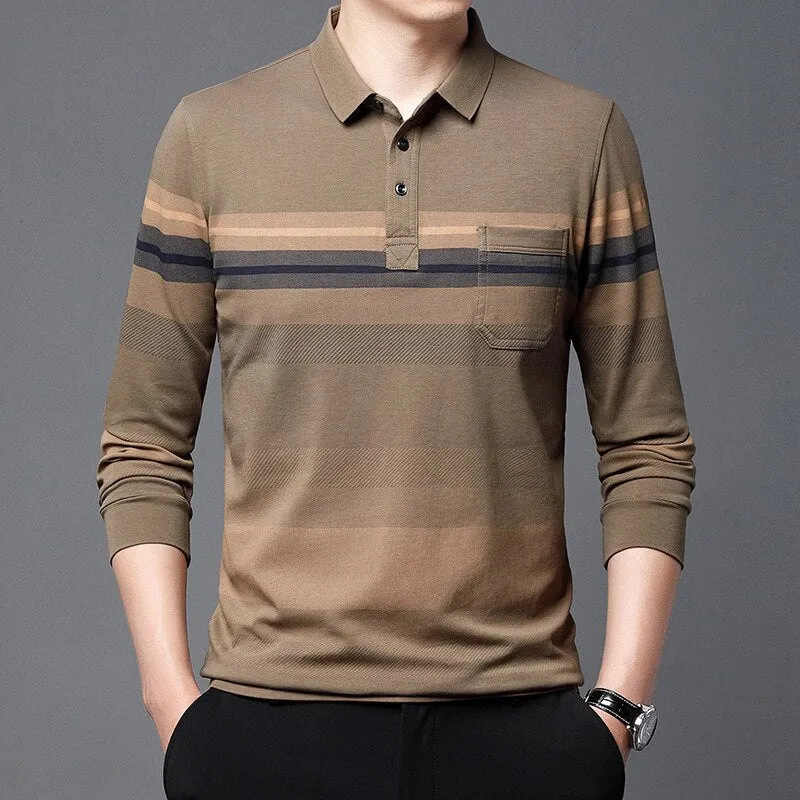 Xituodai New Arrival 2022 Autumn Men's Long Sleeve Polo Shirts High Quality Casual Striped Polos for Husband/Father Pullovers Br