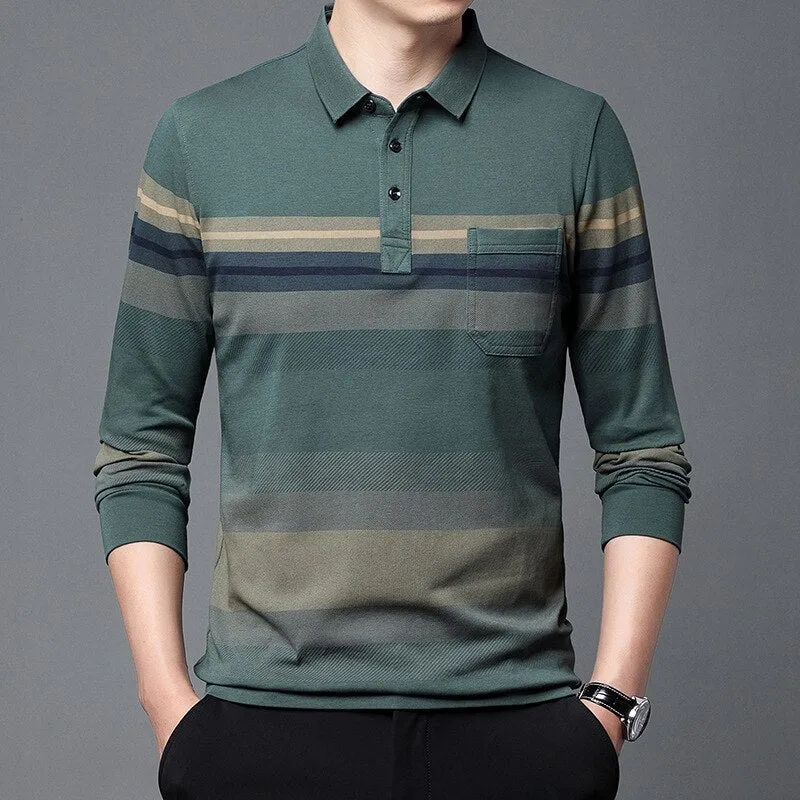 Xituodai New Arrival 2022 Autumn Men's Long Sleeve Polo Shirts High Quality Casual Striped Polos for Husband/Father Pullovers Br