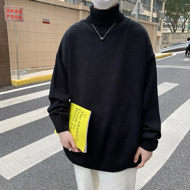 Xituodai New Turtleneck Sweaters Men Loose Knitted Pullover Streetwear Mens Oversized Sweater Fashion Casual Sweater Men Pullove