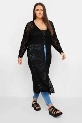 YOURS Curve Black Maxi Crochet Cardigan