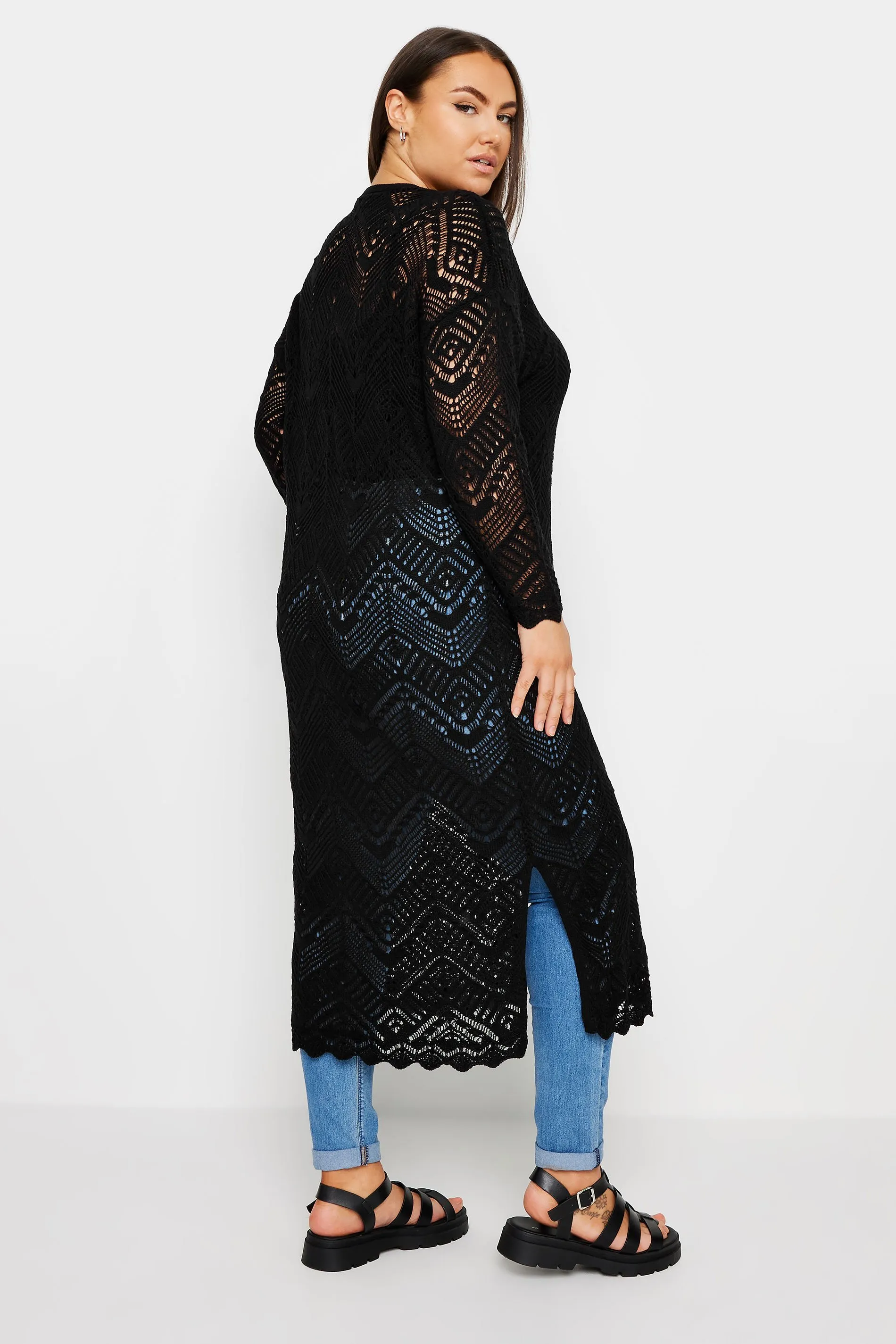 YOURS Curve Black Maxi Crochet Cardigan