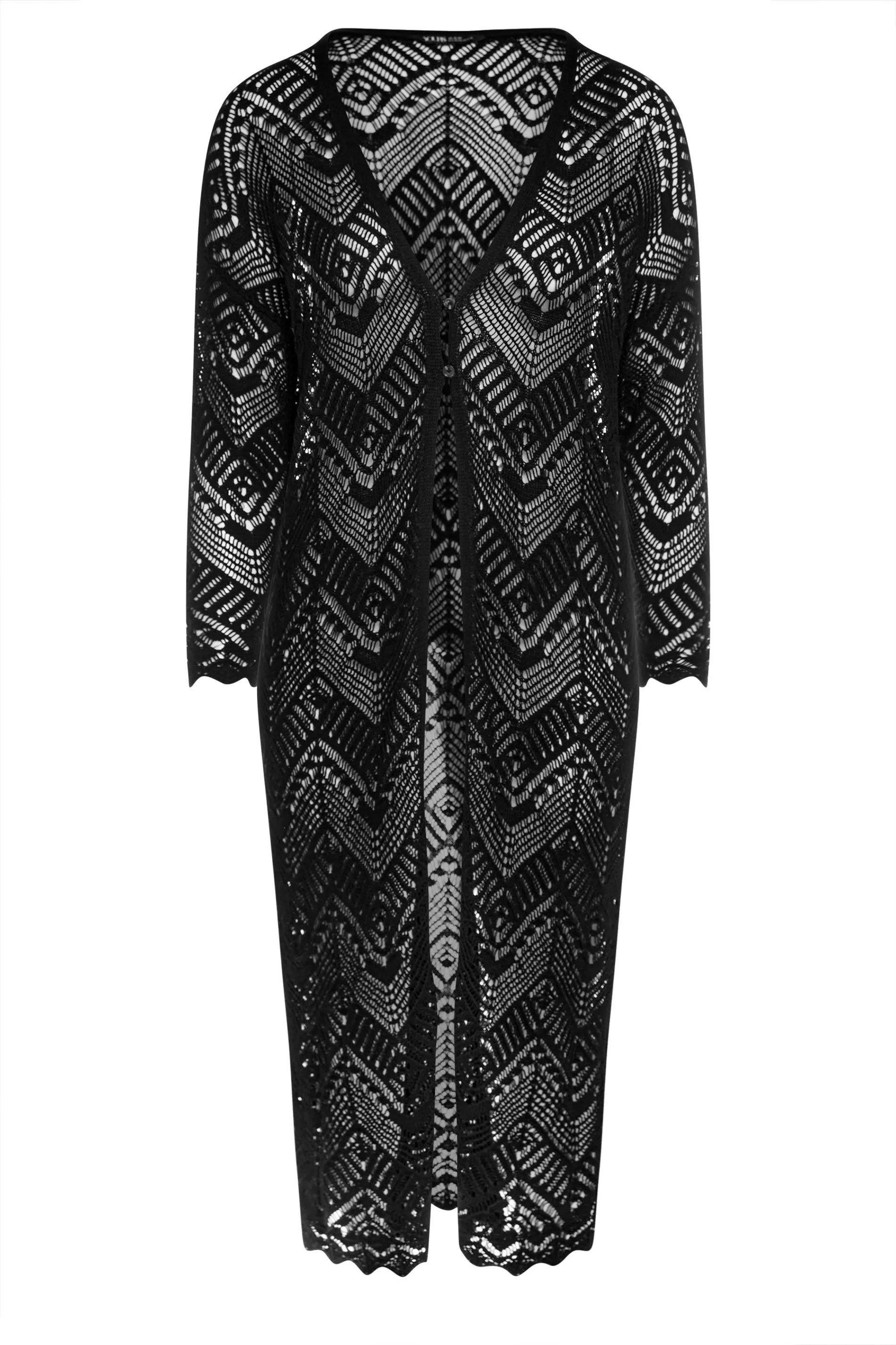 YOURS Curve Black Maxi Crochet Cardigan