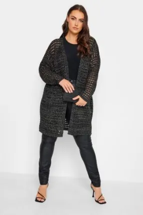 YOURS Curve Black Metallic Crochet Cardigan