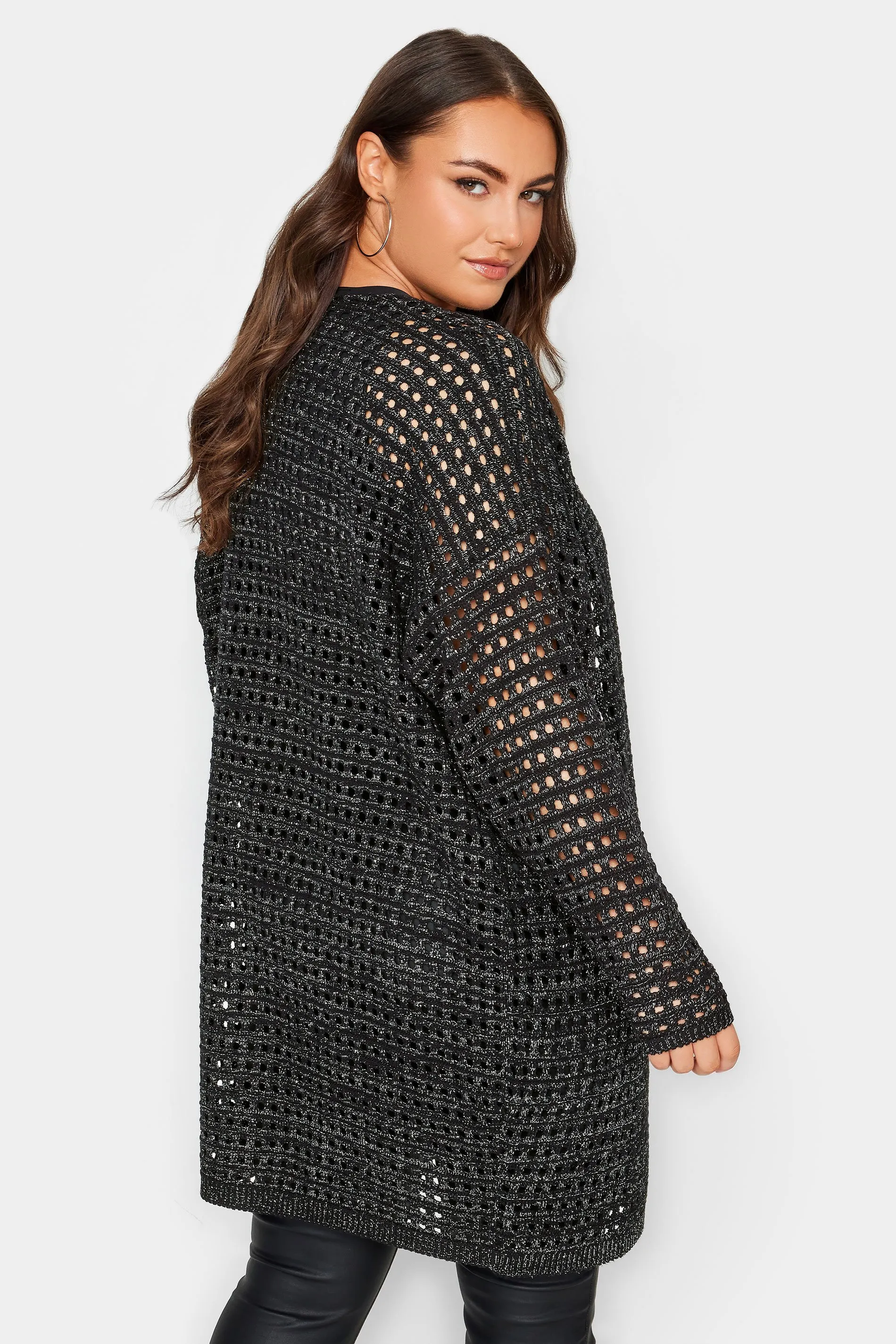 YOURS Curve Black Metallic Crochet Cardigan