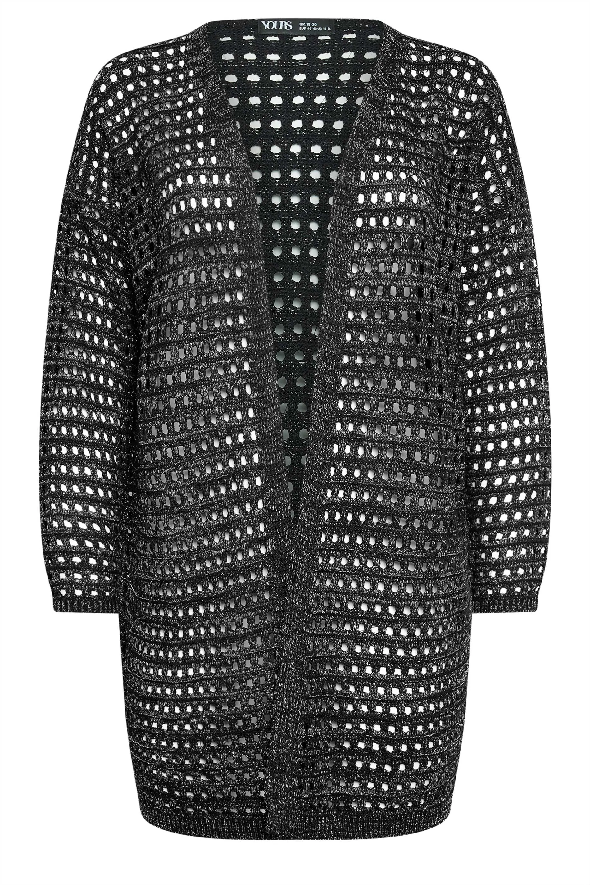 YOURS Curve Black Metallic Crochet Cardigan