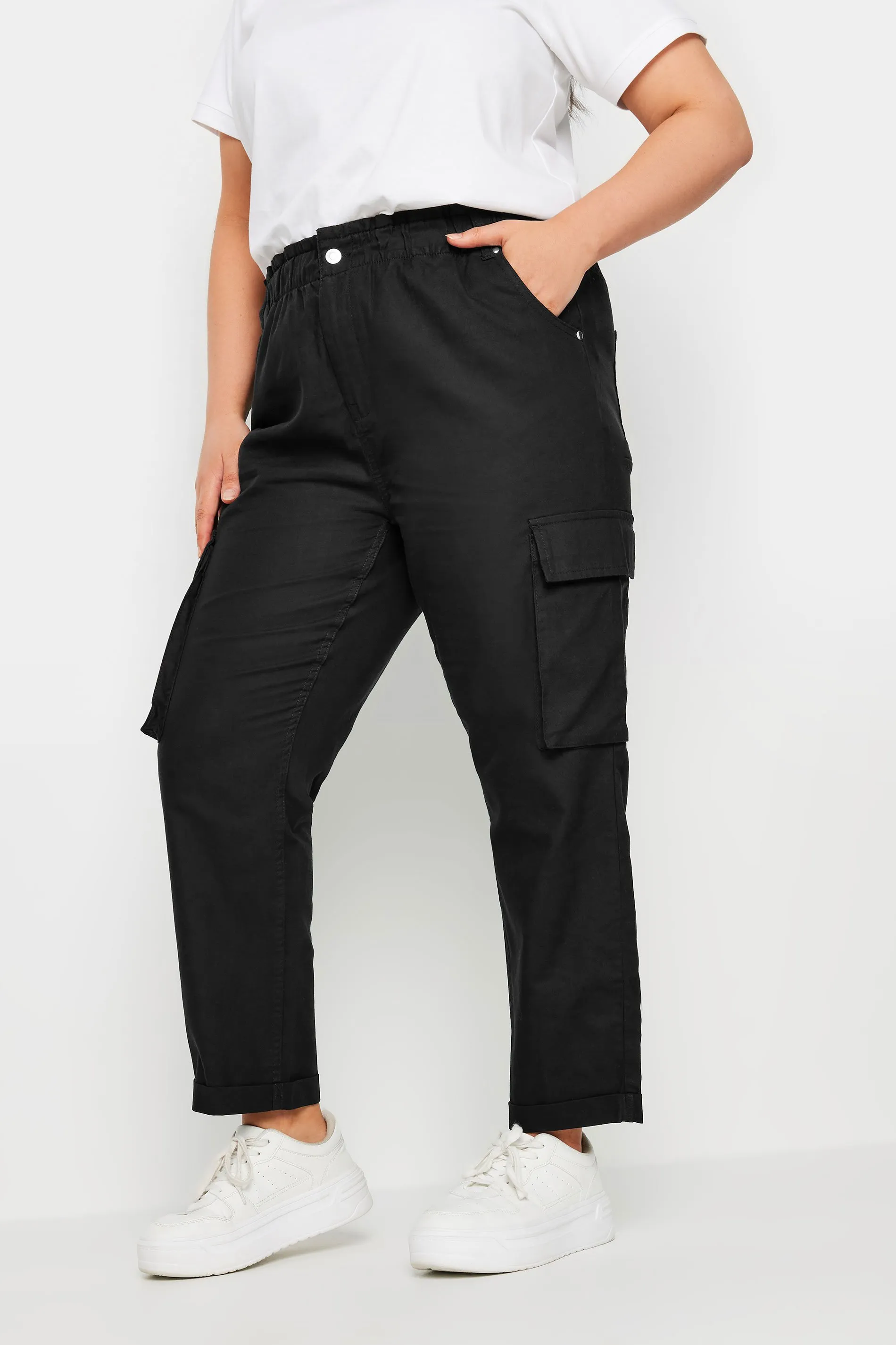 YOURS Curve Black Paperbag Utility Trousers