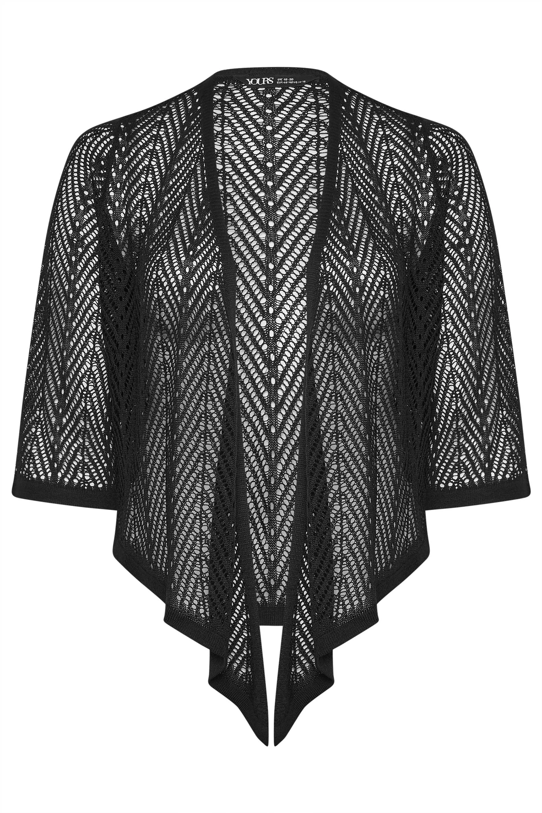 YOURS Curve Black Pointelle Waterfall Cardigan