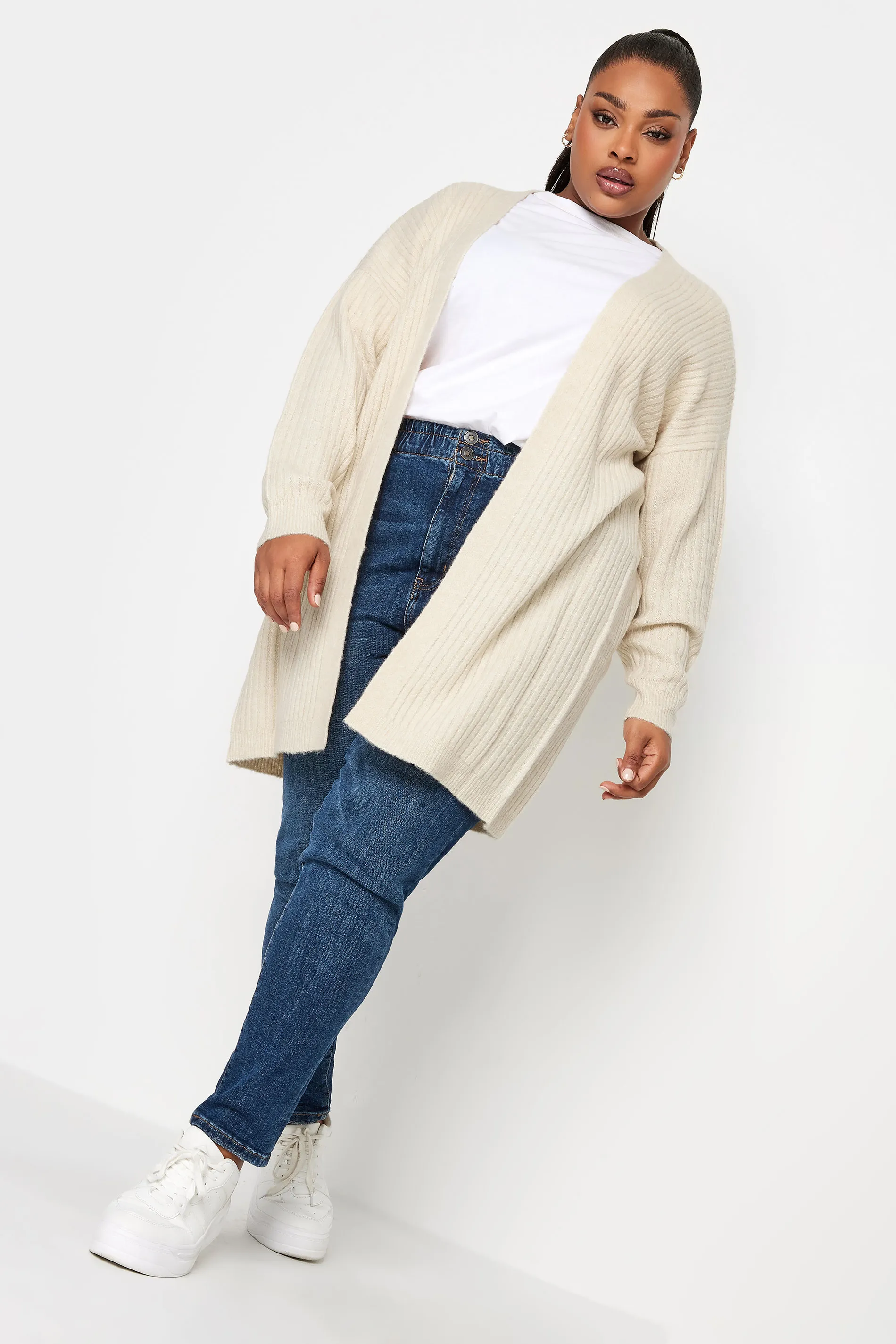 YOURS Curve Cream Ribbed Knit Cardigan