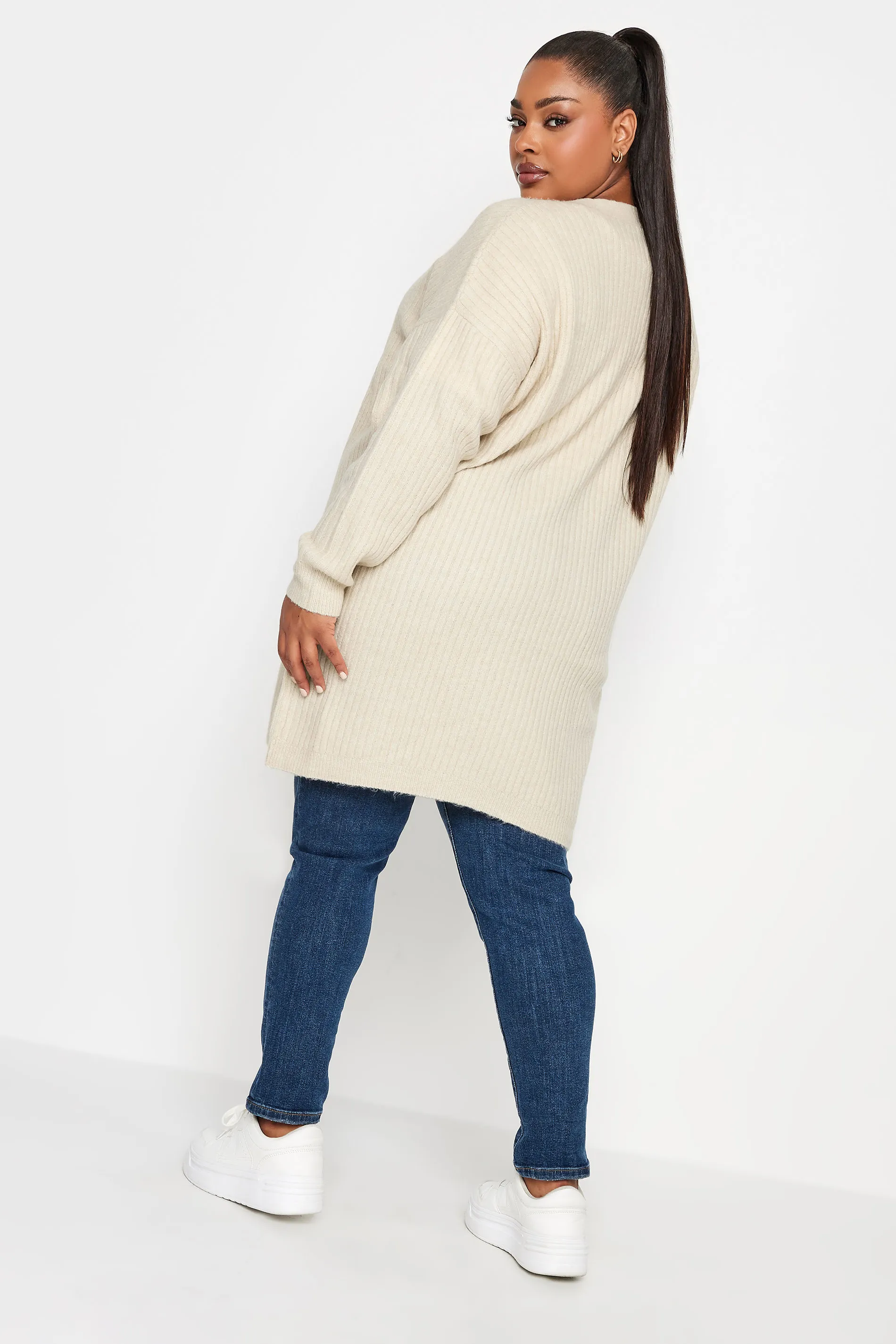 YOURS Curve Cream Ribbed Knit Cardigan