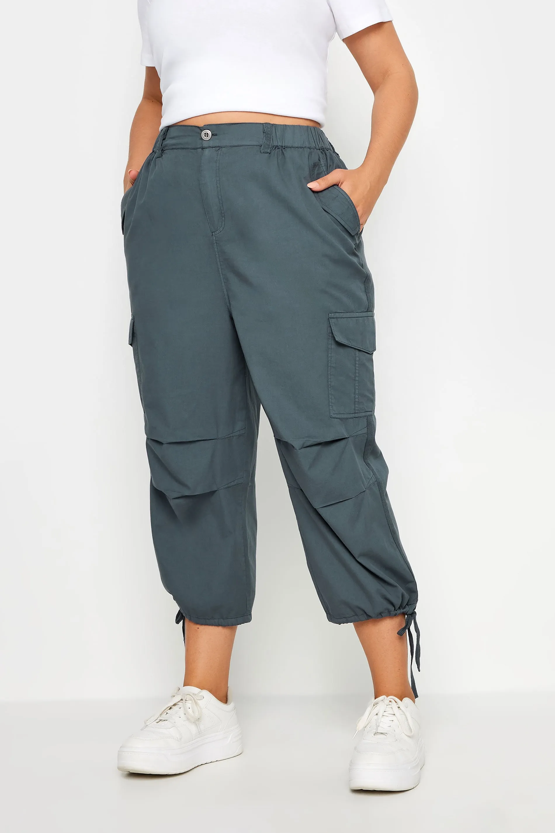 YOURS Curve Grey Cargo Cropped Trousers