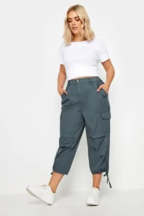 YOURS Curve Grey Cargo Cropped Trousers