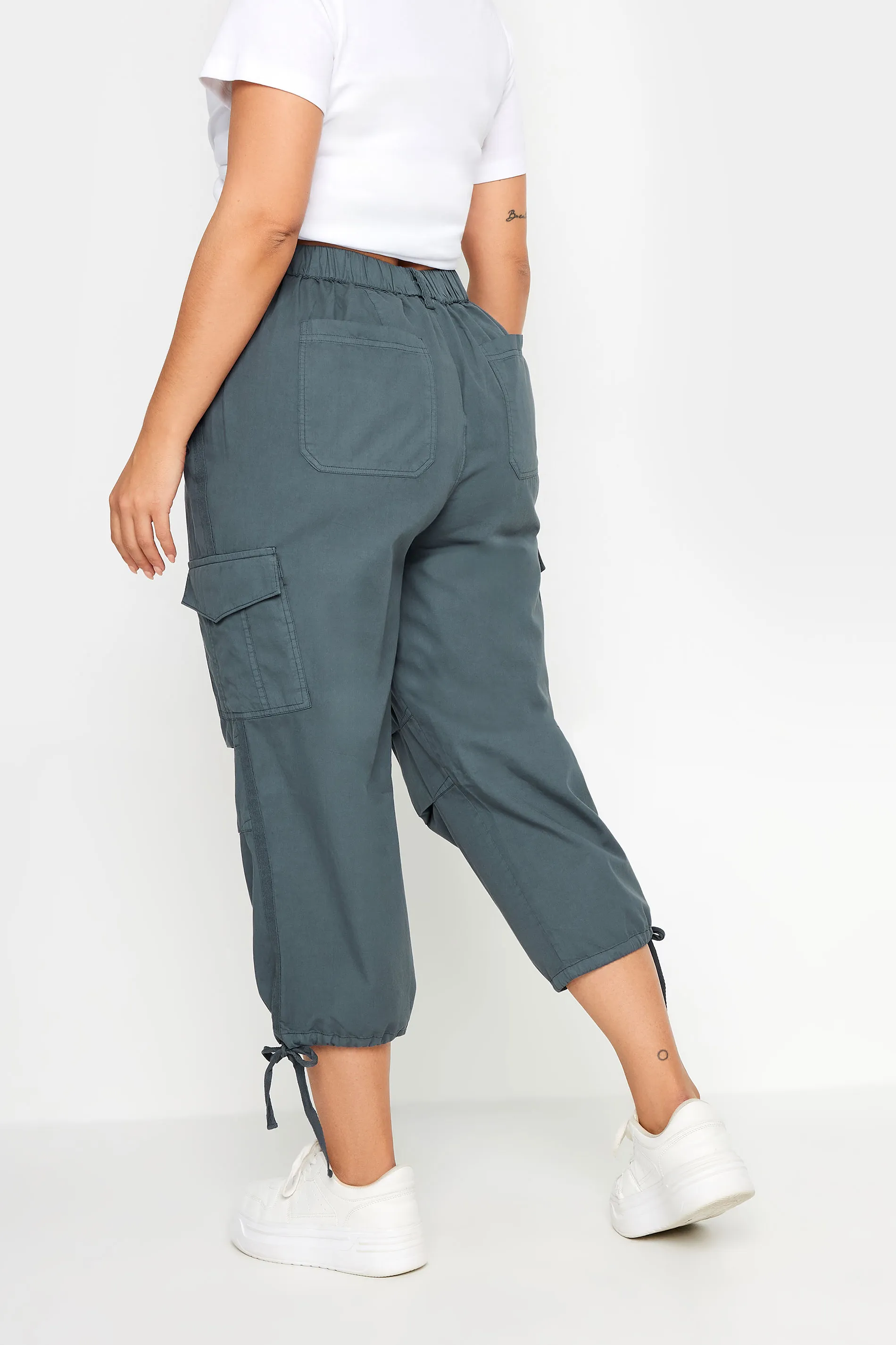 YOURS Curve Grey Cargo Cropped Trousers