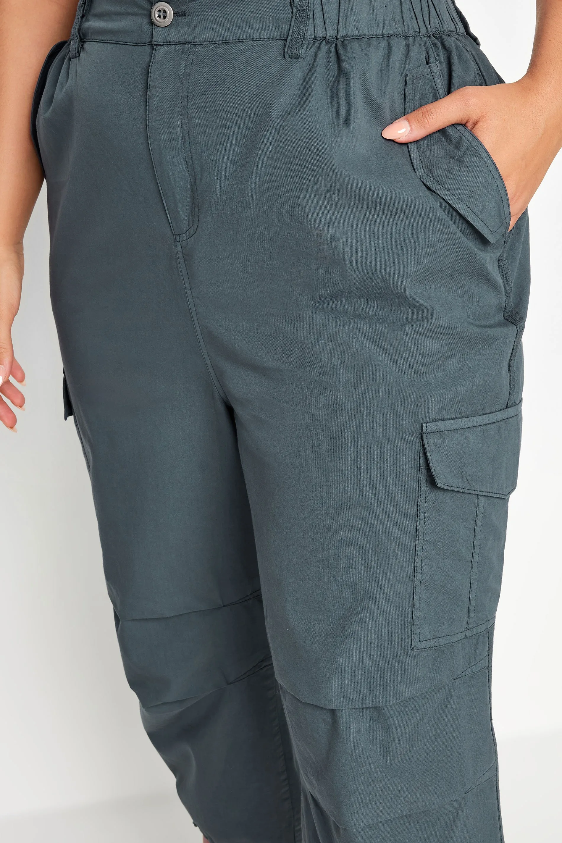 YOURS Curve Grey Cargo Cropped Trousers