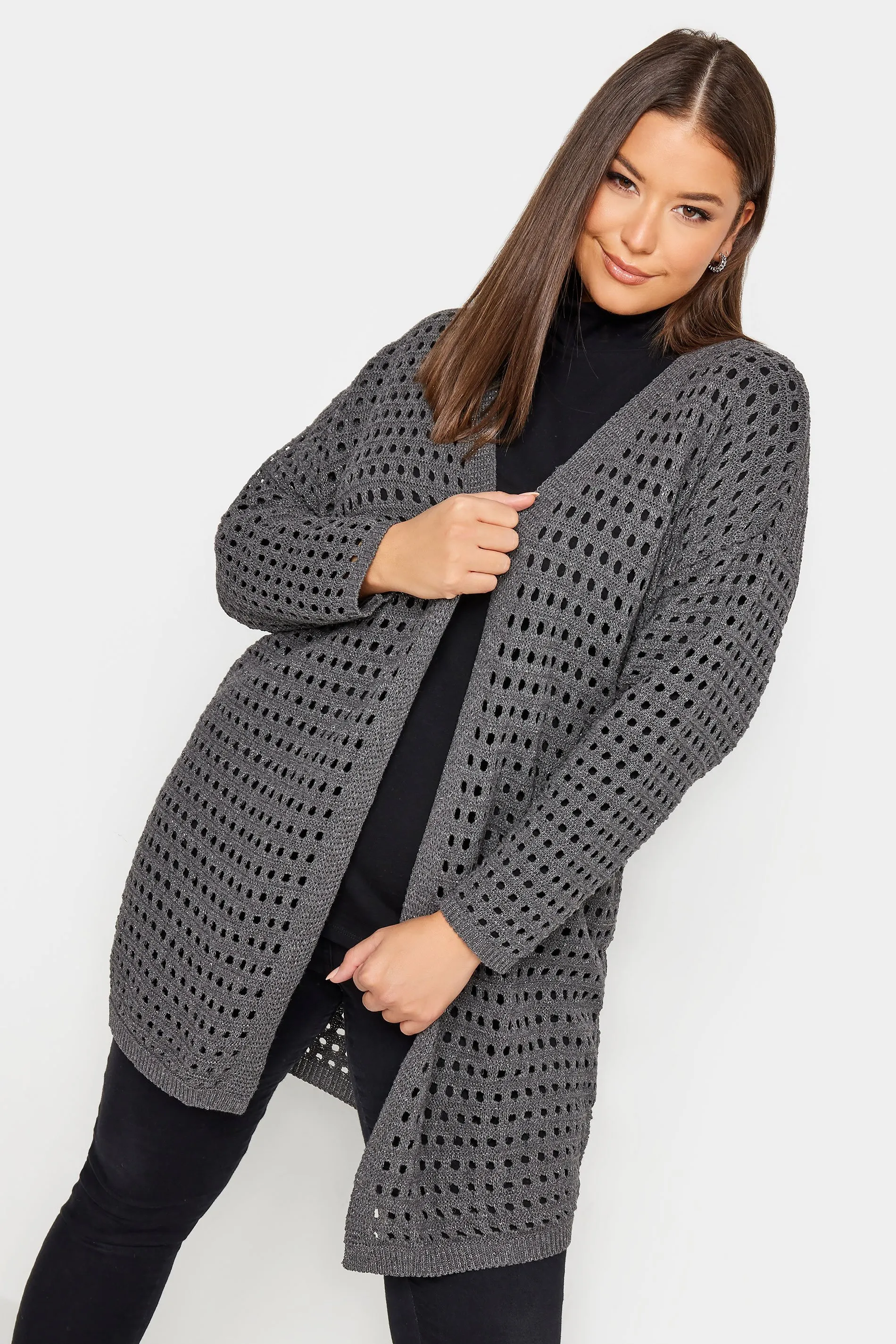 YOURS Curve Grey Metallic Crochet Cardigan