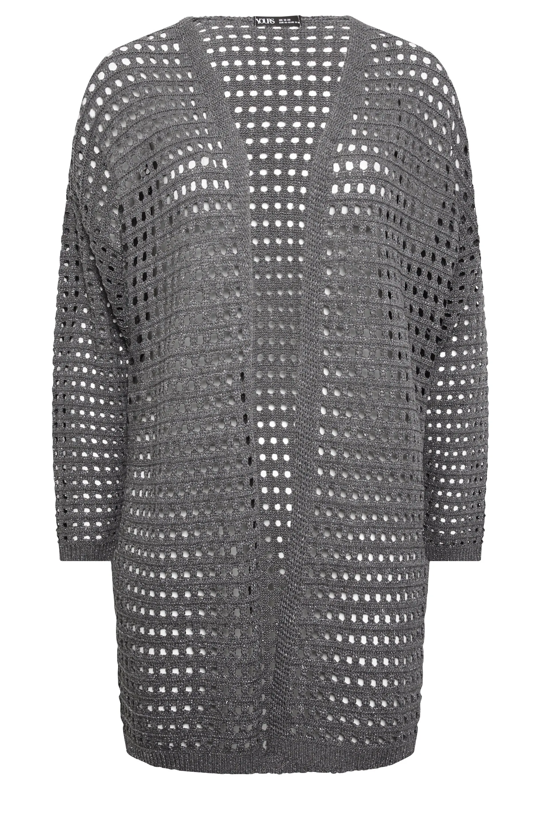 YOURS Curve Grey Metallic Crochet Cardigan