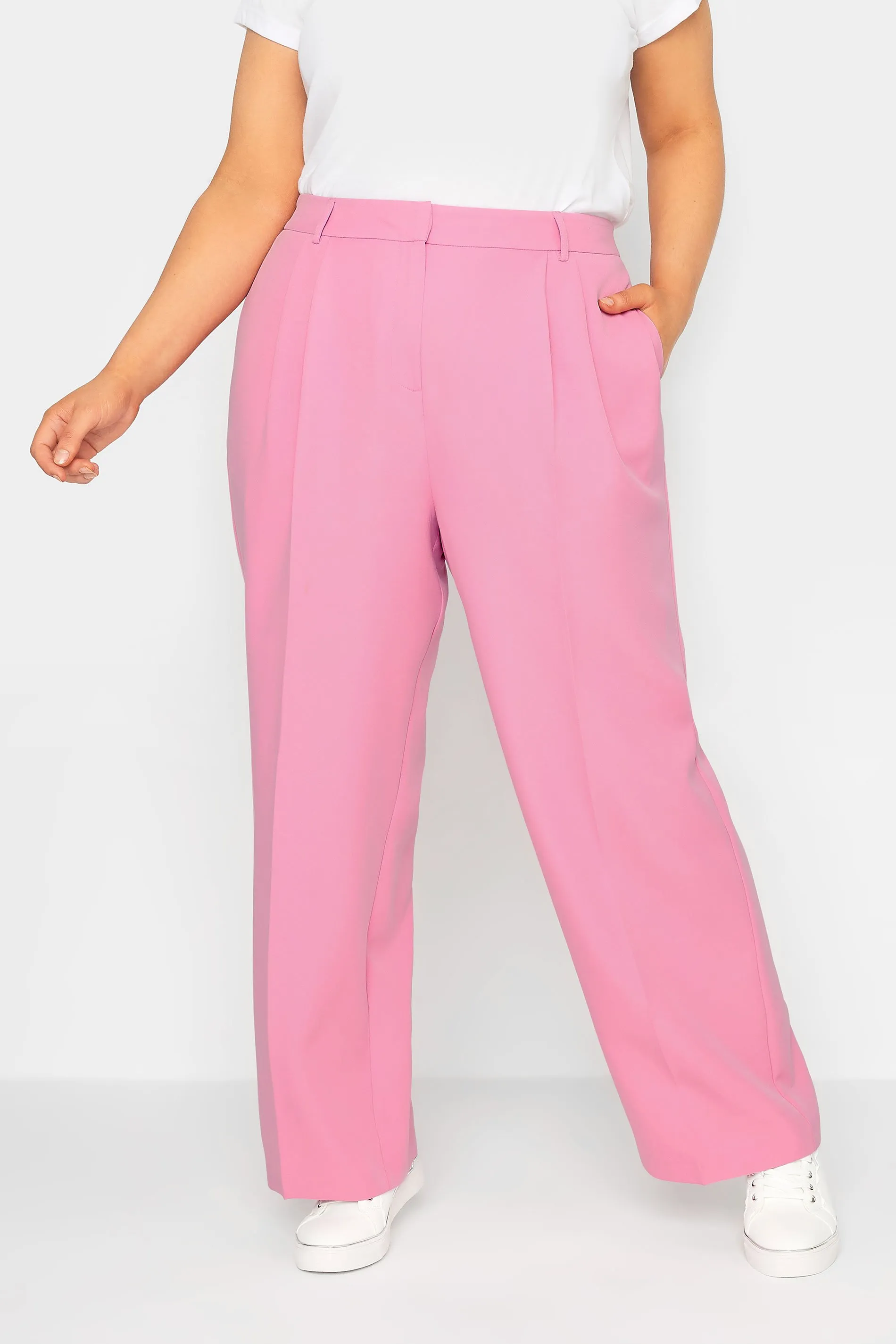 YOURS Curve Pink Wide Leg Trousers