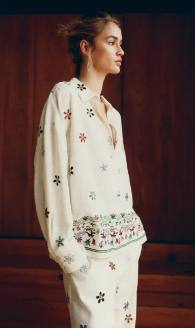 ZARA  |Flower Patterns Casual Style Linen Long Sleeves