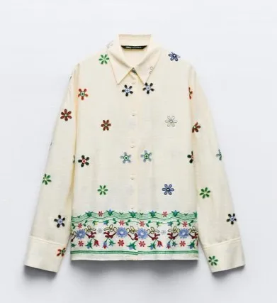 ZARA  |Flower Patterns Casual Style Linen Long Sleeves