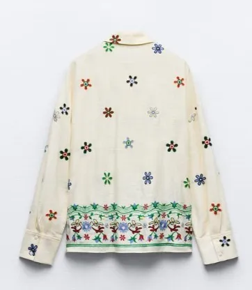 ZARA  |Flower Patterns Casual Style Linen Long Sleeves