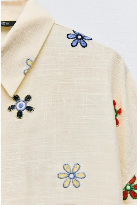 ZARA  |Flower Patterns Casual Style Linen Long Sleeves