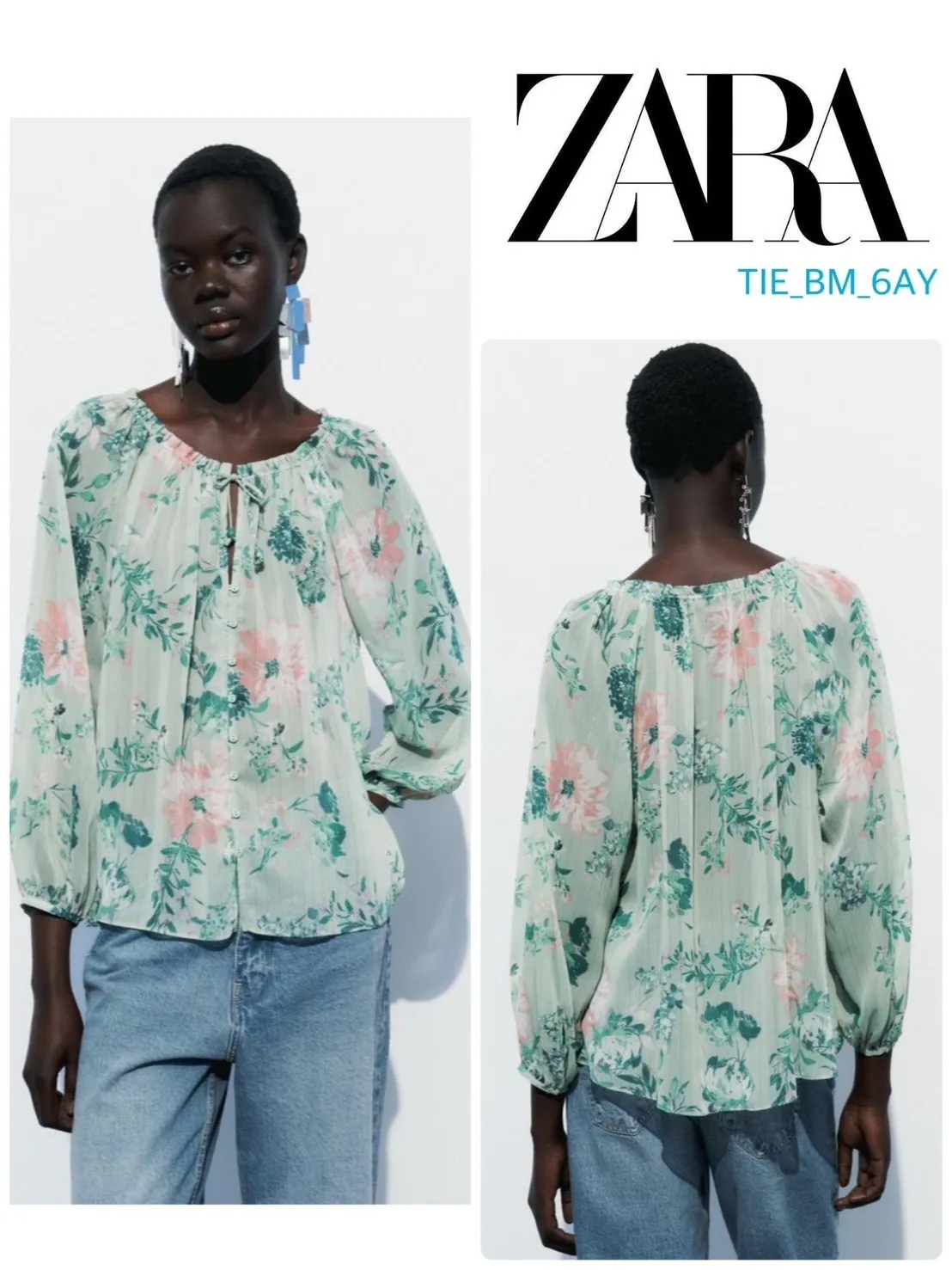 ZARA  |Flower Patterns Casual Style Long Sleeves Elegant Style