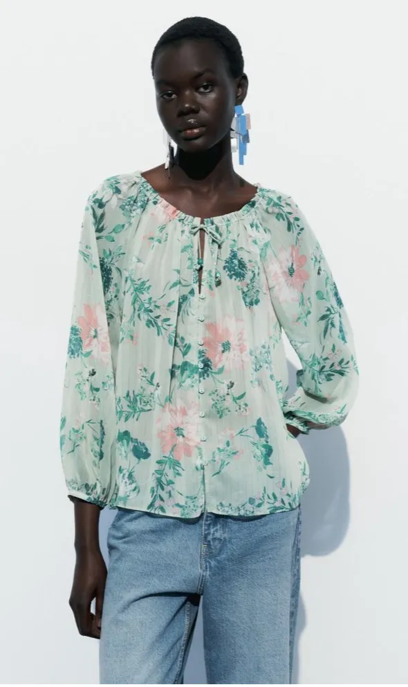 ZARA  |Flower Patterns Casual Style Long Sleeves Elegant Style