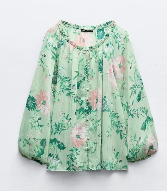 ZARA  |Flower Patterns Casual Style Long Sleeves Elegant Style