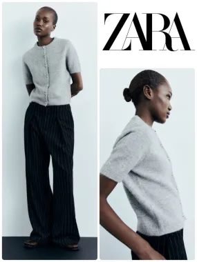 ZARA  |KNIT CARDIGAN WITH SHORT SLEEVES