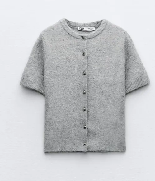 ZARA  |KNIT CARDIGAN WITH SHORT SLEEVES